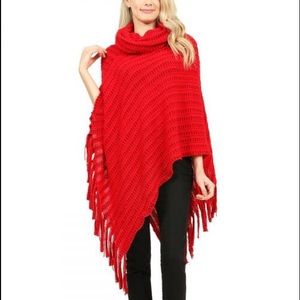 NWT! Red Cowl Neck Poncho